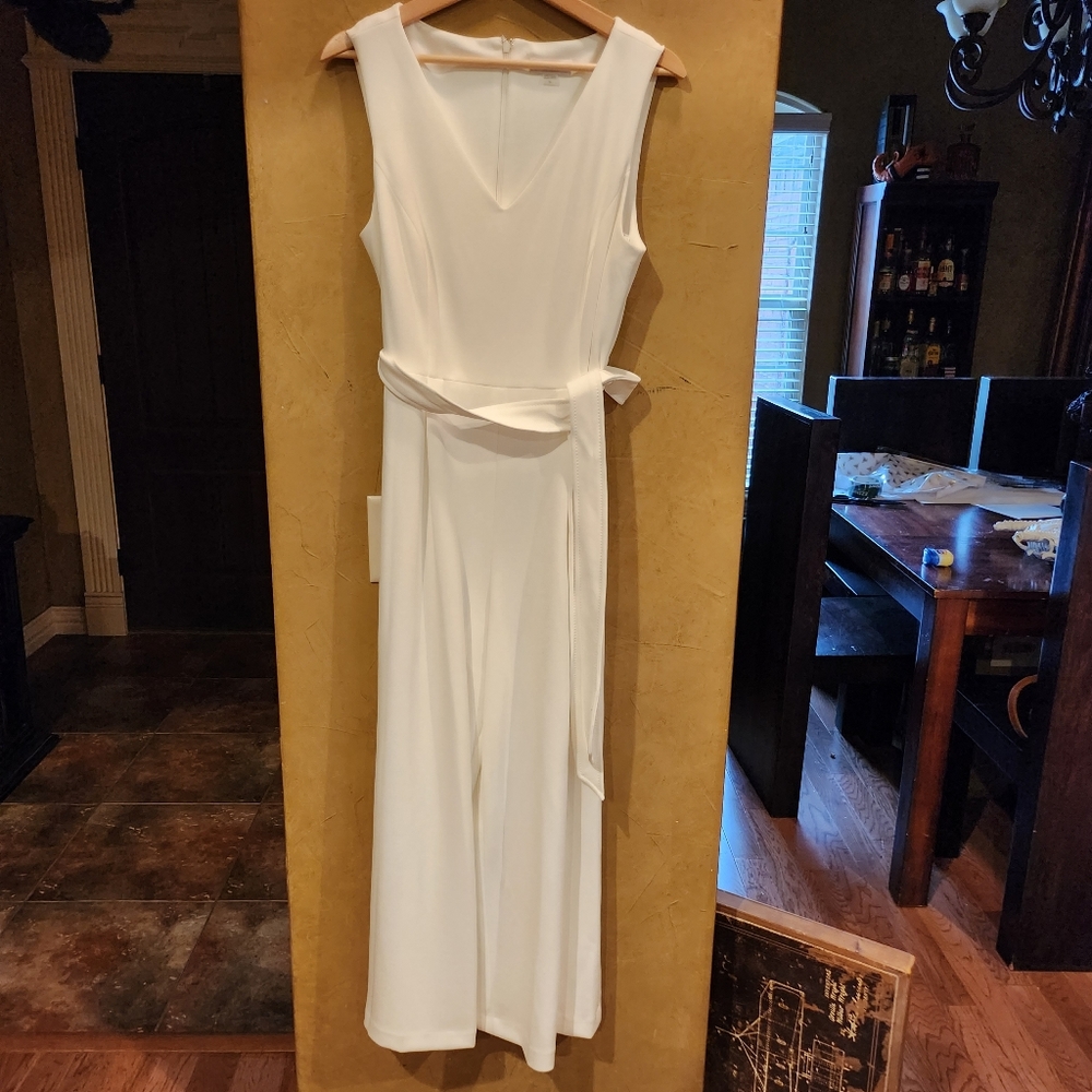 Calvin Klein white Wide Leg  Sleeveless Belted Back Zipper Jumper